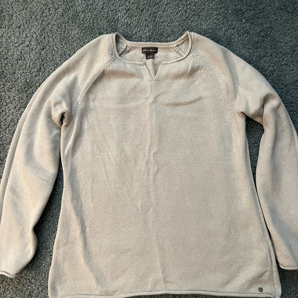 Eddie Bauer woman’s light gray sweater. Medium